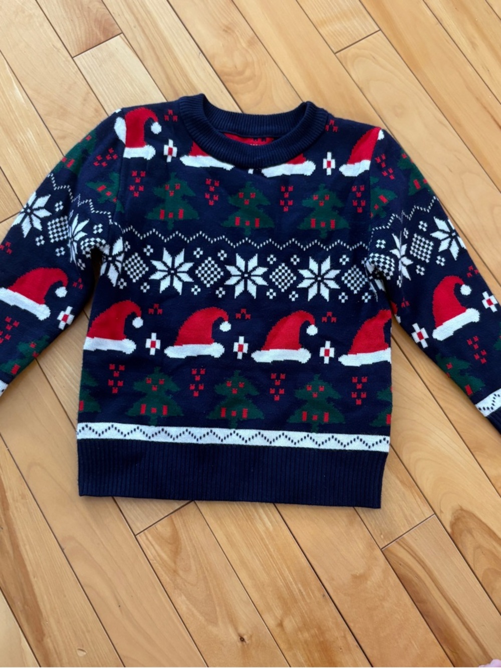 Kids Christmas Xmas Knit Sweater Navy Red Size 100 Santa Hats
